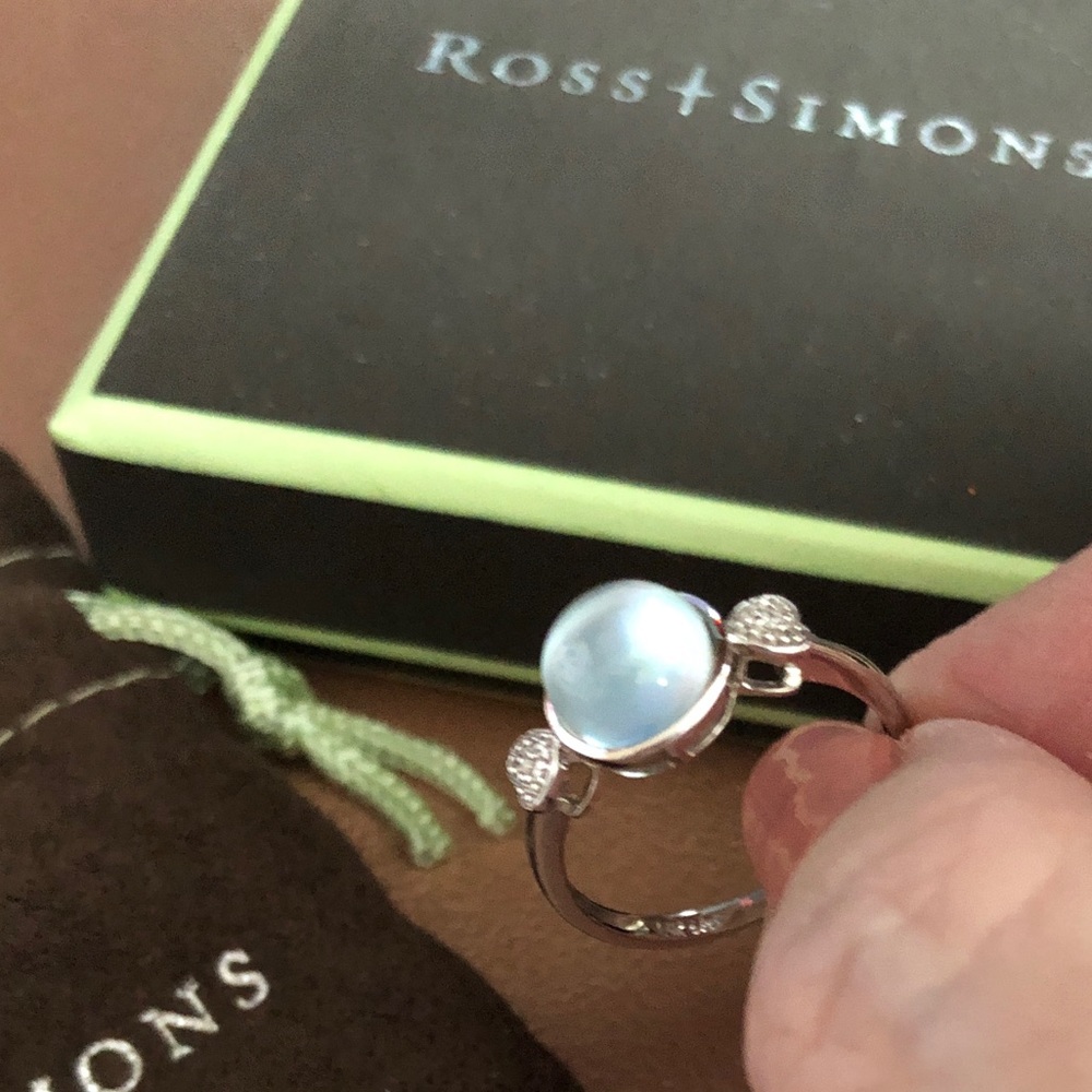 Ross-Simons 14K White Gold Sky Blue Topaz Ring & Diamond Accents Size 8 - NWT